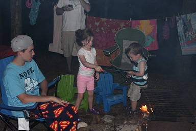 roasting marshmallows at Myles Standish